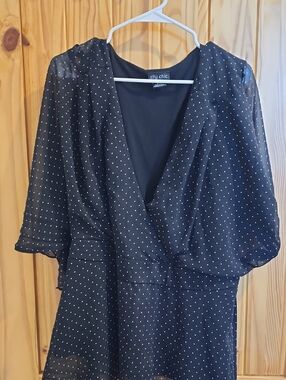 City Chic Black White Polka Dot Wrap-Style Dress